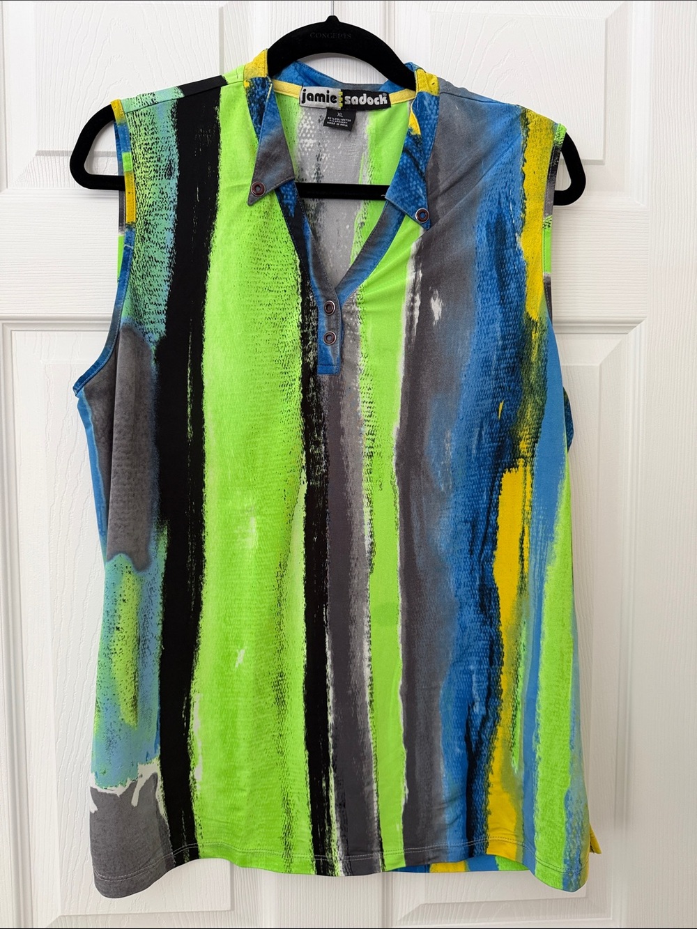 jamie sadock Neon Green, Blue & Yellow Striped Sleeveless Polo Tank